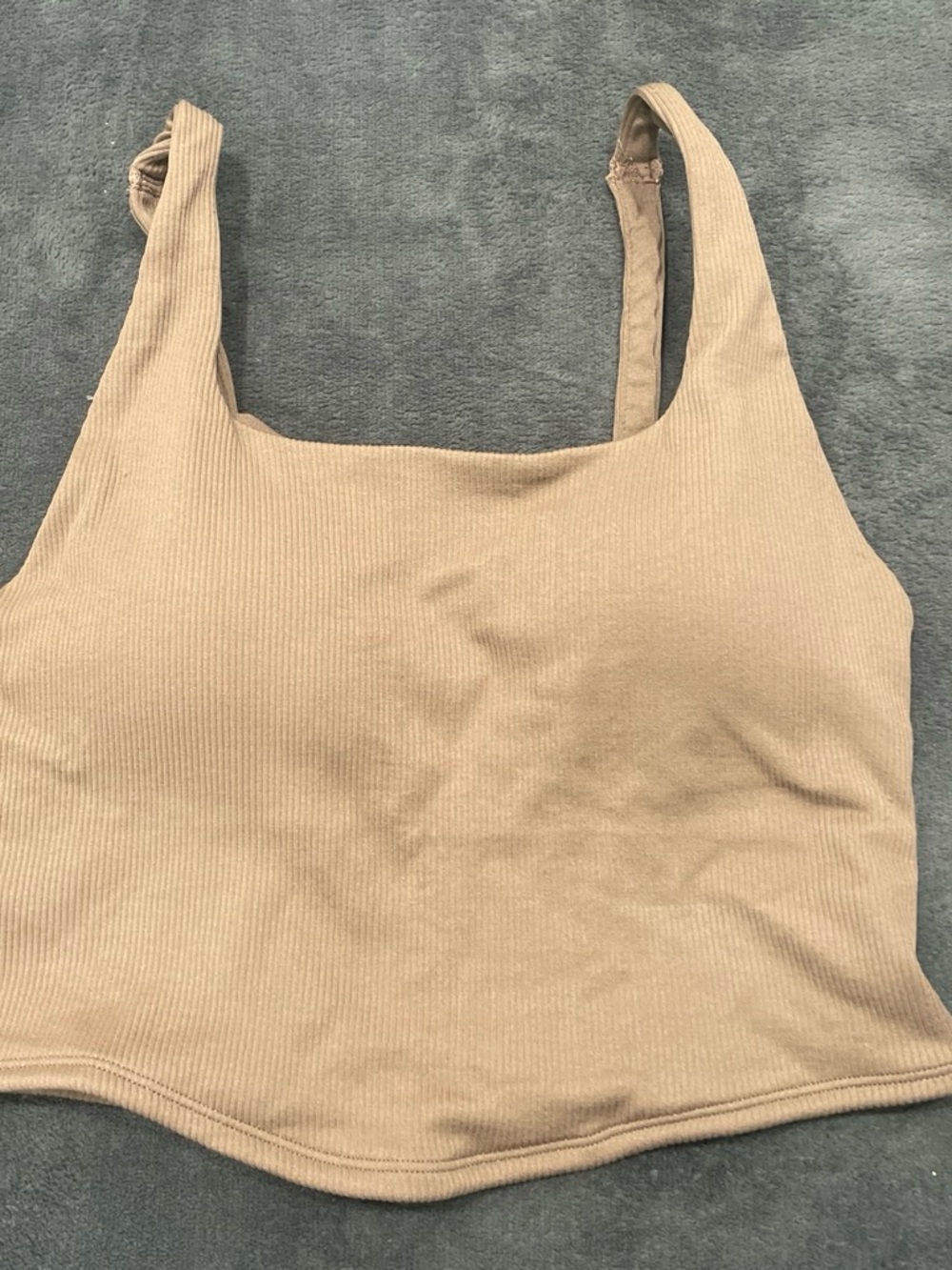 Yogalicious Ribbed Square-Neck Crop Tank - Tan